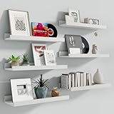 Fun Memories Picture Ledge Shelf, 16 Inch Long Floating Shelves Set of 6, Picture Shelf for Wall with Lip, Large Nursery Book Shelves for Storage, Wall Shelves for Living Room Bedroom Kitchen, White
