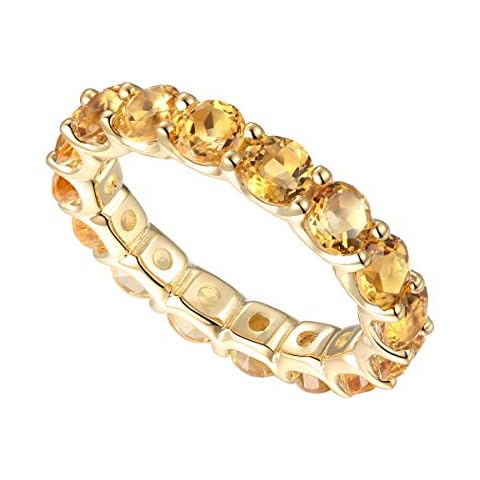 Tirafina Gemstone Eternity Band Ring, 14K Rose Gold-plated Sterling Silver/14K Gold-plated Sterling Silver/Sterling Silver, Round Stones, Birthstone Rings for Women (4 mm stone), Gemstone, Citrine Cover