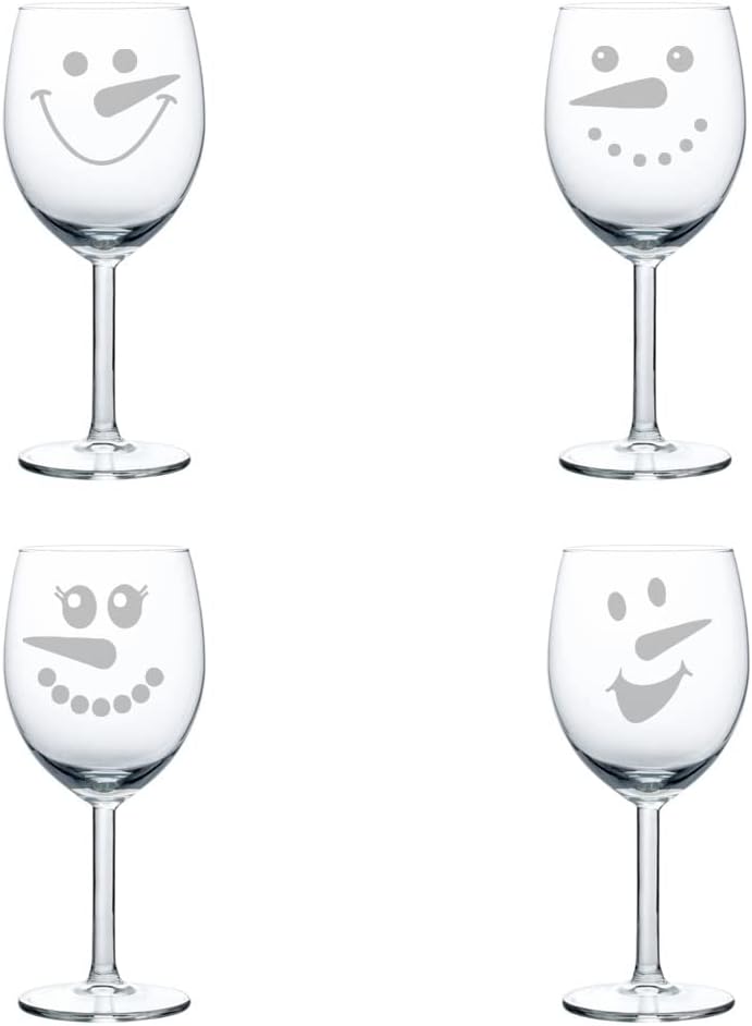 MIP Set of 4 Wine Glass Goblet Snowman Christmas Collection (10 oz)