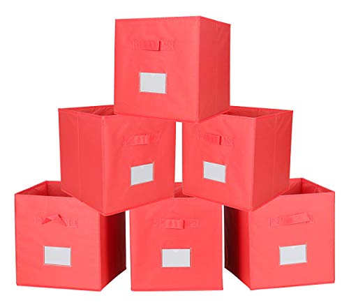 Image of Collapsible Storage Cubes, TQVAI 6 Pack Foldable Cloth Basket Bins with Dual Handles, Fabric Storage Cube Organizer for Closet, Home and Office, Coral