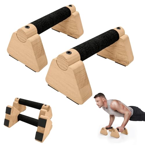 Parallettes Bars - Wooden Calisthenics Equipment for Handstand Training Push Up Bars & Calisthenics Bar - Handstand Blocks and Pushup Handles for Men (25 25)