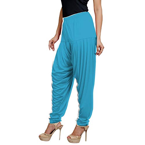 Women's Cotton Spandex Patiala Pants – Stretchable Ethnic Bottom Wear with Pleats for Casual & Traditional Outfits (Turquoise)2