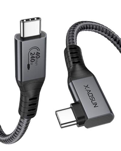 XAOSUN 240W USB 4 3.3ft Right Angle Thunderbolt 4 Cable, 40Gbps Data, 8K@60Hz Display, Compatible with MacBook, iPad, Chromebook, Surface, iPhone 15 Series