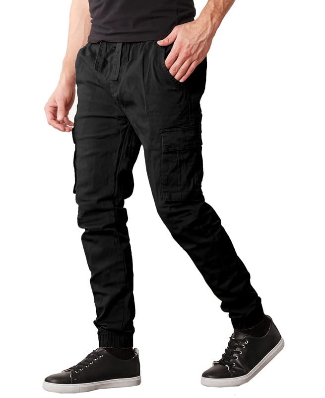 Galaxy by Harvic Men's Slim Fit Stretch Cargo Jogger Pants (Black, Large)