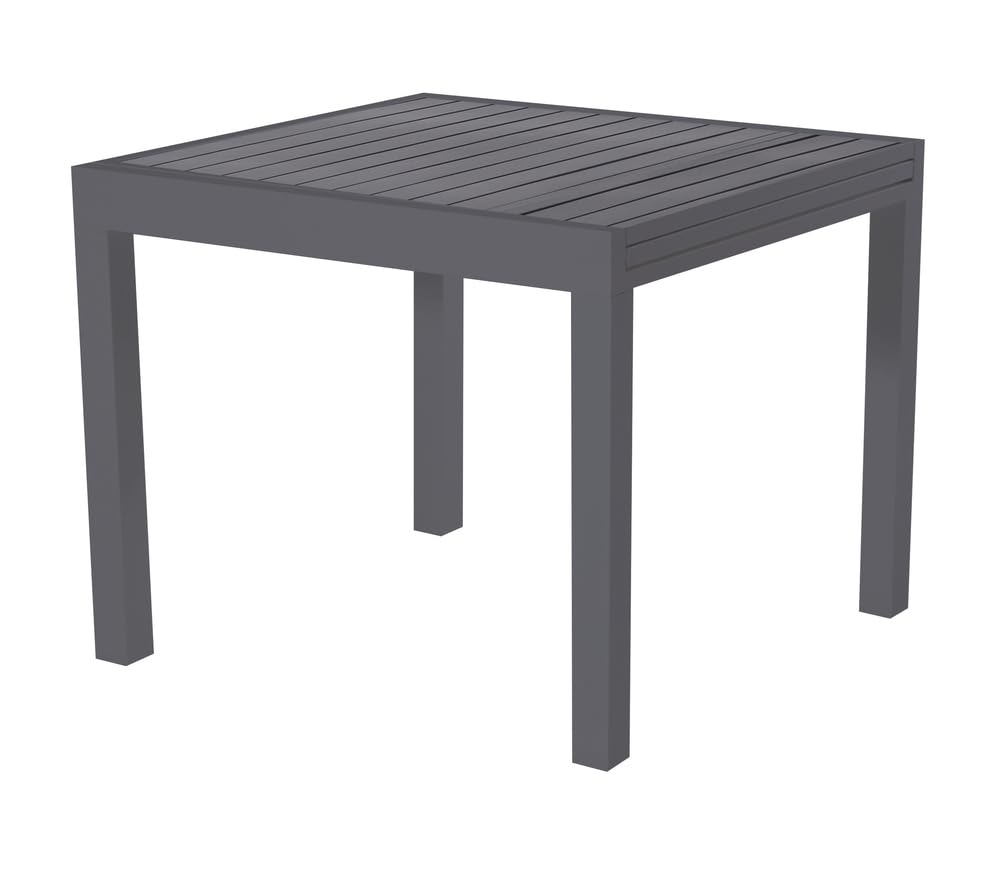 VERDELOOK | Tavolo Allungabile Sardegna Grigio 90/180x90 H74 cm, Tavolo Quadrato da Giardino in Alluminio Verniciato con Piano a Doghe, Apertura Scorrevole per Esterno