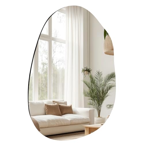 CULER Irregular Bathroom Wall Mirror,24 x 36 Inch Asymmetrical Frameless Vanity Modern Tempered Glass Mirror for Bedroom,Living Room,Entryway