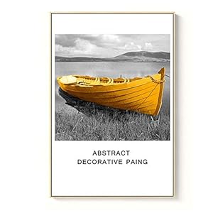 EDCRFVT Canvas Muur Art Zwart En Wit Landschap Met Gele Boot Kunstwerk Schilderijen Ingelijst Voor Woonkamer Slaapkamer…