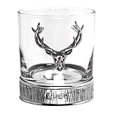 English Pewter Company 11oz Old Fashioned Whisky Rocks Glass With Stag Deer Head Antler and Pewter Base [STAG203]