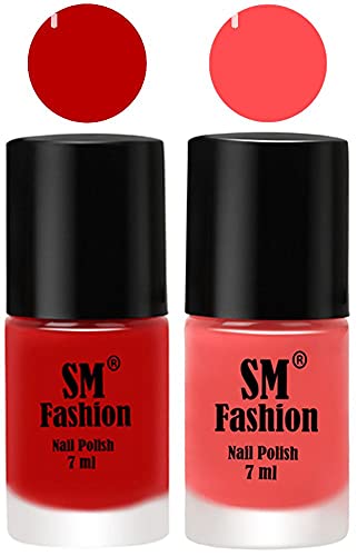 Image of Long Lasting Nail Polish | Nail Paint Combo 7 ml Each) - Set of 2 Red-Peach Pink