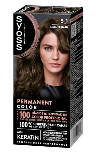 Syoss Permanent Color Tono 5-1 Castaño Claro, Tinte para Pelo Mujer, Cobertura Profesional de Canas, Color Duradero y Cuidado Profundo, Incluye Mascarilla Intensiva con Keratina