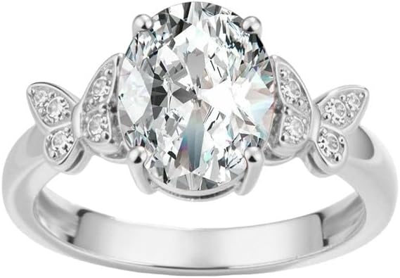 10K 14K 18K Gold Butterfly Gemstone Ring for Women with Moissanites/Diamonds 2 Carat Oval Birthstone Anniversary Statement Rings Size 3-16