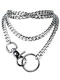 paloli Women's Slip Chain Necklace, Adjustable O-Ring Layered Slip Chain Choker Collar for Women, Gunmetal, Silver, Gold, Iridescent Cuban Chain Jewelry, Y-Necklace with Loop Pendant (Silver-Colored)
