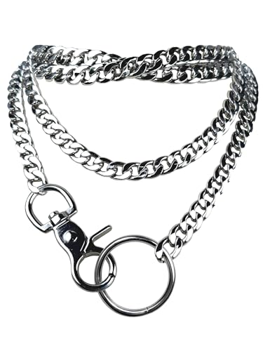 paloli Womens Slip Chain Necklace, Adjustable O-Ring Layered Slip Chain Choker Collar for Women, Gunmetal, Silver, Gold, Iridescent Cuban Chain Jewelry, Y-Necklace with Loop Pendant (Silver-Colored)