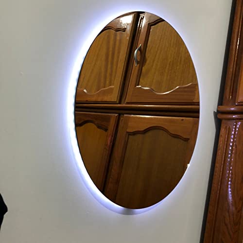 Espelho com LED Redondo Vidro Lapidado Decorativo Banheiro Quarto Sala 40cm