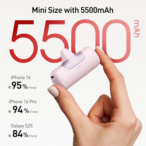 Image of iWALK Portable Charger 5500mAh Next-Gen Small Power Bank 22.5W Fast Charging Battery USB-C Portable Phone Charger for iPhone 17 /16 /15 17 Plus 17 Pro Max iPad, Samsung Galaxy S25 S24 S23 Android, Pink