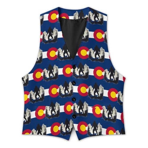 Colorado Bigfoot Mountains Flag Suit Vest for Men Slim Fit Sleeveless Jacket V Neck Business Waistcoat Button Up Dressy Top 5