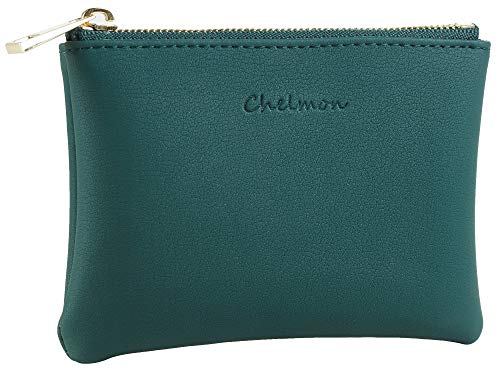 Image of Chelmon Vegan Leather Coin Purse Pouch Change Purse With Zipper For Men Women, Green Coal, Minimalist
