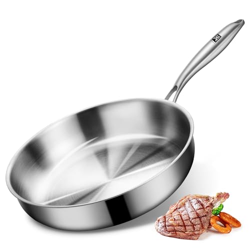 Edelstahlpfanne 28 cm, Edelstahl Pfanne Induktion Unbeschichtet, Stainless Steel Pan PFAS-, PTFE- und PFOA-frei, Pfanne Edelstahl Elektro, Keramik, Gas Backofen Ofenfest und Spülmaschinenfest