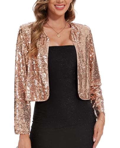 Image of MINTLIMIT Women's Sequin Jacket Long Sleeve Open Front Sparkly Shrugs Glitter Cropped Bolero Cardigans