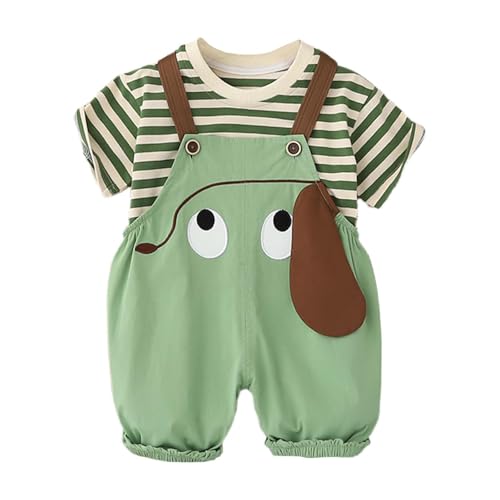 KBOPLEMQ Kawaii Ropa de Bebé Niños Niñas Conjunto de Ropa de Manga Corta Arco Iris Rayas Camiseta + Peto Verano Pantalones Cortos con Patrones Animales Creativo Lindo Dibujos Animados Casual Mono, S