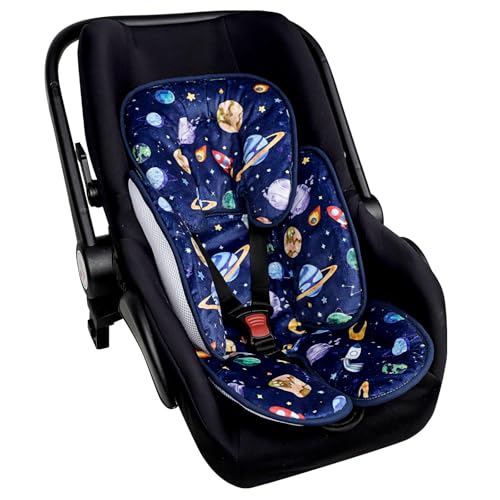 Pea Pod Baby Car Seat Head Support for Newborn, 2 in 1 Infant Car Seat Head Body Support for Boys Extra Soft Breathable Baby Car Seat Cushion Insert for Strollers, Swings, and Bouncers, Blue Space