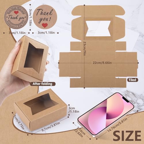 40 Stück Kraftpapier Box mit Sichtfenster,GeeRic Weihnachtskeks-Keksbox (9.7 * 7 * 3CM), Backwaren Backen Süßigkeitenboxen für Gebäck, Muffins, Macarons, Keksbox