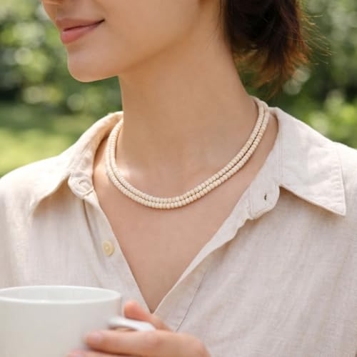 Image of Original Tulsi Mala Necklace for Men & Women | Pure Tulasi Kanthi Mala | Holy Basil Wooden Neck Chain for Meditation, Hare Krishna Devotees, Japa, Puja & Daily Spiritual Wear (White, Gol Dana, 32, Inches)