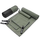 Eunzel Quick Dry Camping Towel, Microfiber Travel Towel 3 Size at 1 Pack,Fast Drying Towel Set for Camping, Beach, Gym, Sports, Yoga & Swimming Pool, Army Green