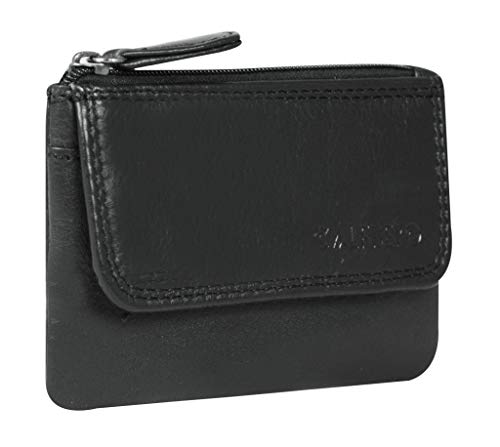 Calfnero Genuine Leather Key Case Multi use Key and Coin Wallet with Zip and Flap Pocket-Black Leather Key Case (Black) view 2