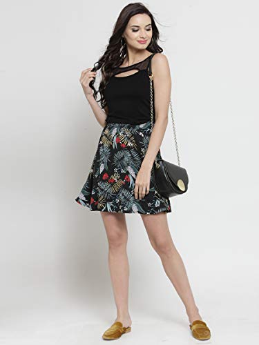 Image of Sera Women's Floral Print Black Viscose Rayon A-Line Casual Mini Skirt