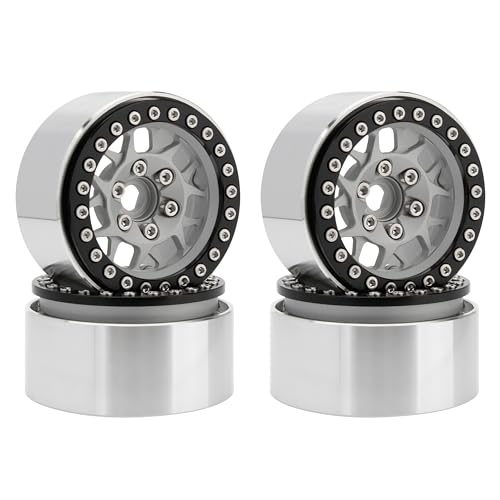MEUS RACING 1.9 Beadlock Wheels Rims Deep-Dish Wheel for Axial SCX10 Traxxas TRX4 Vanquish VS4-10 Redcat Gen8 1/10 RC Crawler Upgrades (Style B, Silver)