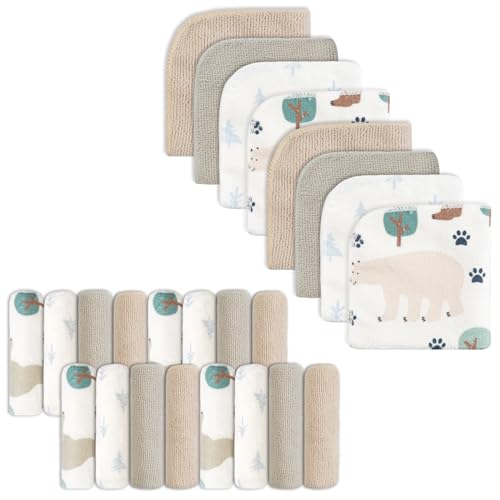 Image of softan Baby Washcloths, 24Pack Baby Wash Cloths Extra Soft & Ultra Absorbent, Baby Towels Face Towel Unisex for Boys Girls Face & Body, Washclothes Gentle on Sensitive Skin, 9''x 9'' Bear