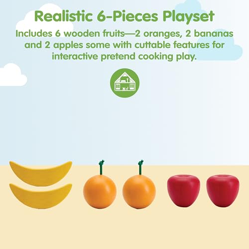 Image of PlanToys Wooden Fresh Produce Set Apples, Oranges & Bananas | Sliceable Montessori Pretend Play Food for Role Play, Fine Motor Skills & Imaginative Play | Eco Friendly Kitchen Toy