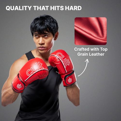 Image of CULTSPORT Boxing Gloves for Men & Women | Foam Padding | Punching Bag Gloves for Boxing, Training, Kickboxing, Muay Thai, MMA | 14 Oz Boxing Gloves | Red