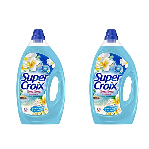 SUPER CROIX Lot de 2 Lessives Liquide Parfumée Bora Bora - 60 Lavages (3L) -Fleur de Monoi & Lait d'Aloe Cover