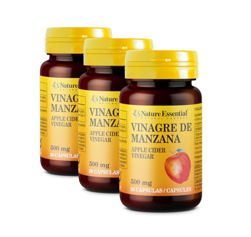 Nature Essential | Vinagre de Manzana 500 mg | Pack 3 Unidades | 50 Cápsulas | Detoxificante del Organismo | Ayuda al Proceso Digestivo | Ayuda a Reducir las Molestias Estomacales