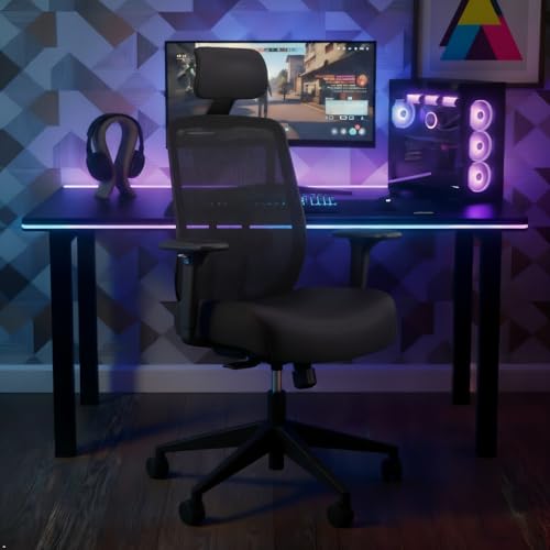 Image of HON Altern Ergonomic Office Chair with Headrest, Mid‑Back Mesh Desk Chair, Adjustable Arms, Seat Slide, Synchro‑Tilt, Rolling Computer Seat for Home Office, Black Frame, Black