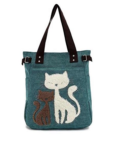 Bolso de lona Valentoria para mujer con bordado de gato miniatura 4