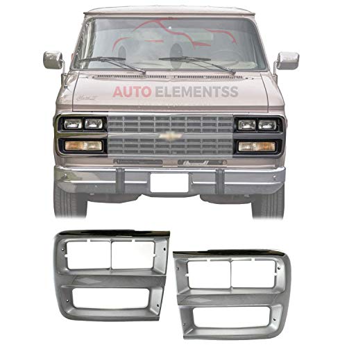 New Front Headlight Bezel Chrome / Gray Left Driver & Right Passenger Side For 1992-1996 Chevrolet G-Series Van Direct Replacement 15685966 15685965