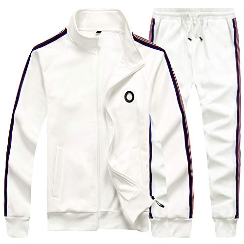 AOTORR Men's Sports Tracksuit Athletic Full Zip Casual Sweat Suits Jogging Gym Sweatsuit White XL