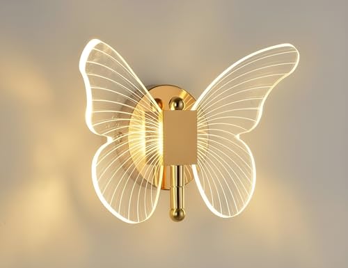 Image of Acrylic Butterfly Shape LED Wall Light for Living Room, Bedroom & Hall | Modern Decorative Lamp with Gold Finish | 3 Light Modes - Warm, Neutral & White | Wall Decor Light (Pack of 1)