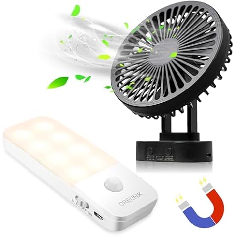 Oreunik Cruise Ship Approved Magnetic Fan and Motion Sensor Night Light,Strong Magnetic Base Portable Fan and Night Light Rechargeable Cover