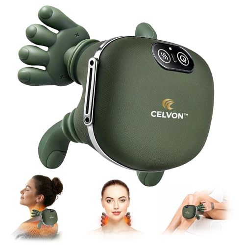 CELVON Neck Massager with Hands Cordless Heated Shiatsu Neck & Shoulder Massager for Deep Tissue Muscle Pain Relief Finger Kneading Back Massager Rechargeable Gift for Men & Women