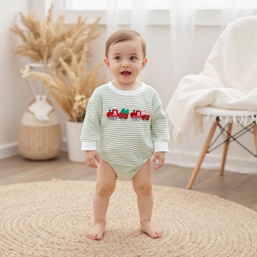 Baby Girl Christmas Striped Romper Toddler Long Sleeve Round Neck Xmas Element Embroidery Jumpsuit 3 6 12 18 Months4