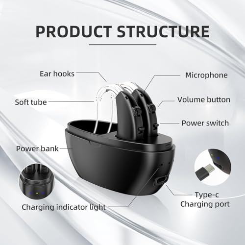 Hearing Aids for Seniors with Noise Cancelling and Volume Control, Rechargeable Hearing Aids with Charging Case(Black) - Image 3