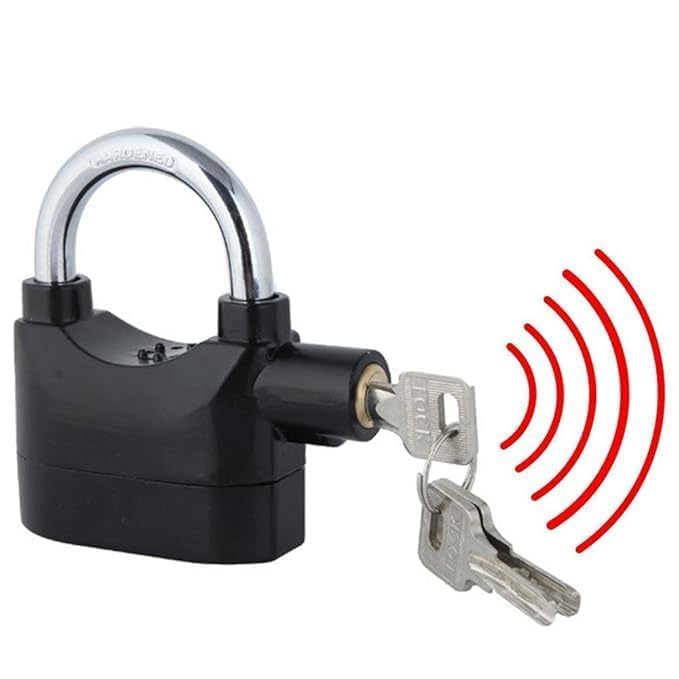SHRIVANAA Security Alarm Padlock with 110dB Siren, Heavy Duty Waterproof Anti Theft Lock with Keys for Bike, Bicycle, Gate, Shutter, Door, Warehouse, Garage, Locker & Home Security-image-25