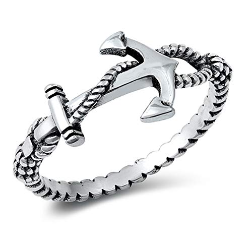 CloseoutWarehouse 925 Sterling Silver Oxidized Wrapped Anchor Rope Ring
