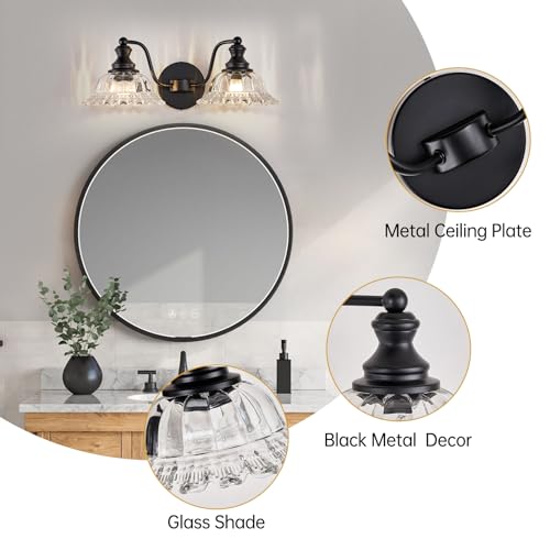Image of XIEDUN Farmhouse Bathroom Light Fixtures Black Vanity Lights for Bathroom 2 Light Vanity Light Fixtures