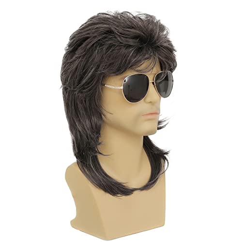 Image of Swiking Mullet Wigs for Men Grey 70s 80s Disco Rocker Curly Punk Fancy Retro Party Halloween Cosplay Costume Wigs(Grey)