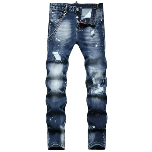 Men’s Gradient Wash Skinny Jeans Ripped Stretch Denim Pants Button Fly Men Trousers